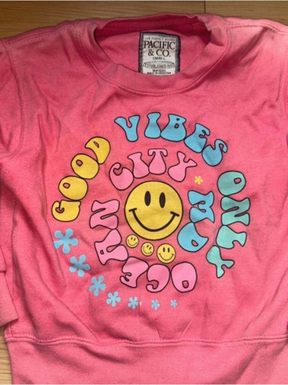 Kids Pink 'Good Vibes Only' Graphic Sweatshirt